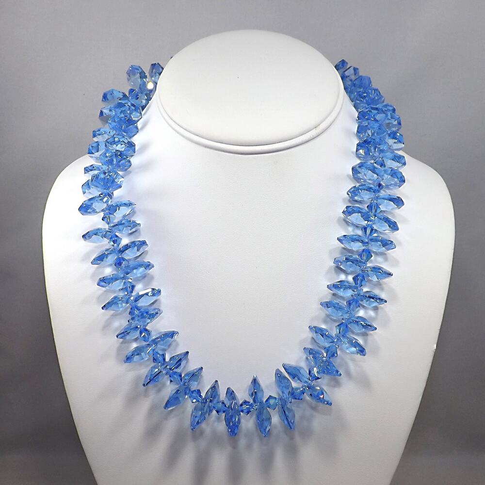 Blue Austrian Crystal Necklace, Side Hole Beads, 925 Silver Clasp, 1990s Vintage